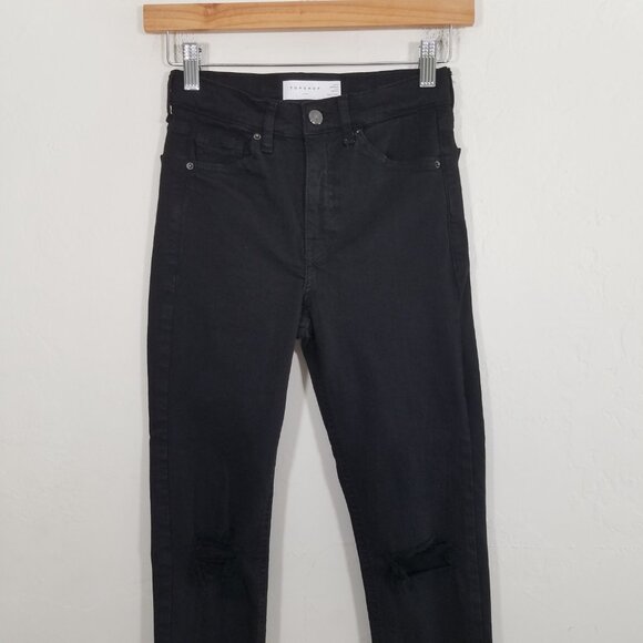 Topshop Petite JAMIE Distressed Stretch Jeans Black Size 26 Petite - Picture 2 of 7